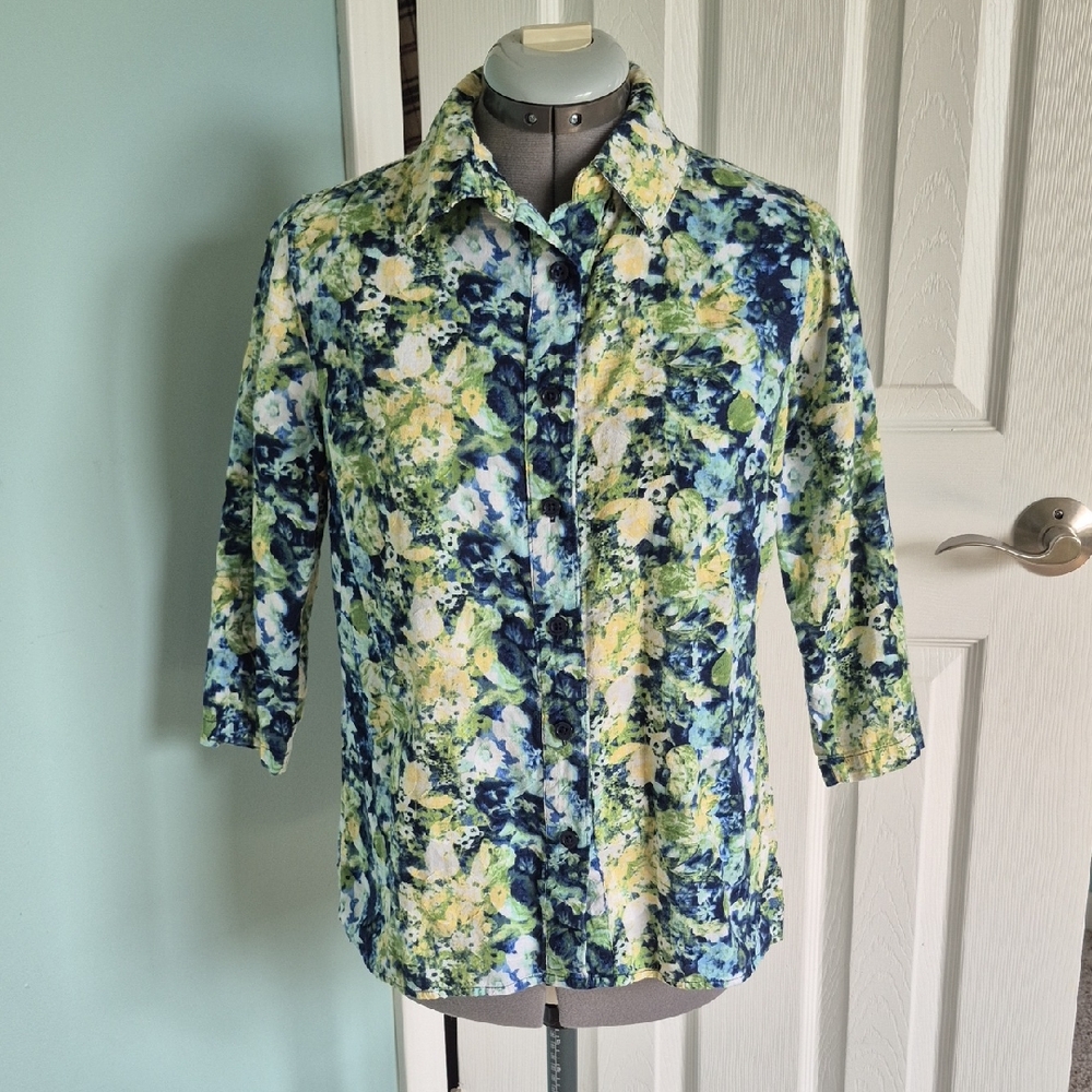 breckenridge Floral Print Button-Up in Blue, Green & Yellow